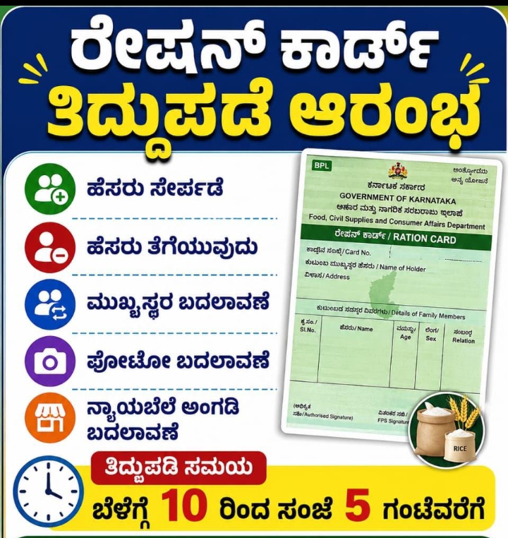 ರೇಷನ್‌ ಕಾರ್ಡಿಗೆ ಹೆಸರು ಸೆರ್ಪಡೆ ಮಾಡಲಾಗುವುದು